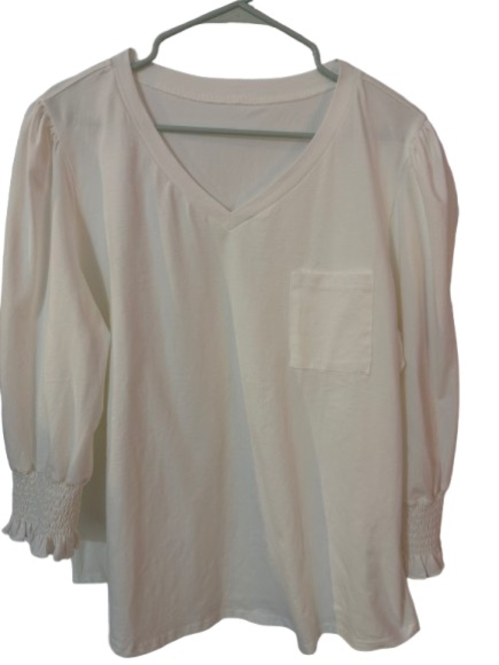 NWT Lilycoco Women's V-Neck Blouse Smocked Ruffle Cuffs Size XL
